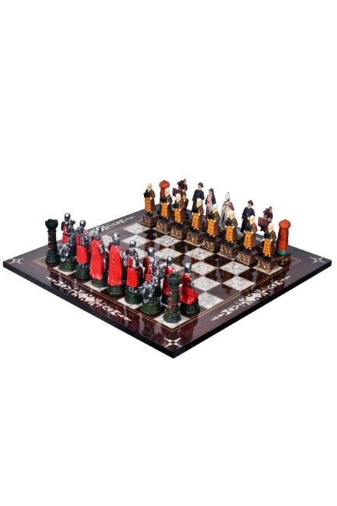Kahraman Orta Boy Osmanlı Haçlı Satranç Takımı (kanuni Sultan Süleyman Vs Kırmızı Haçlı)