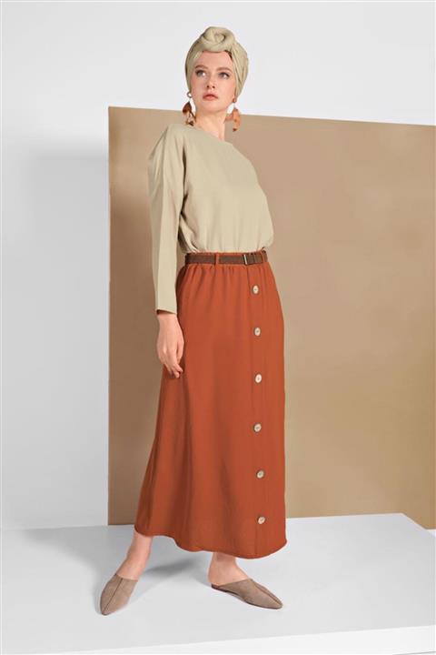 TRENDTESETTÜR Kadın Turuncu Düğme Detaylı Etek 53100