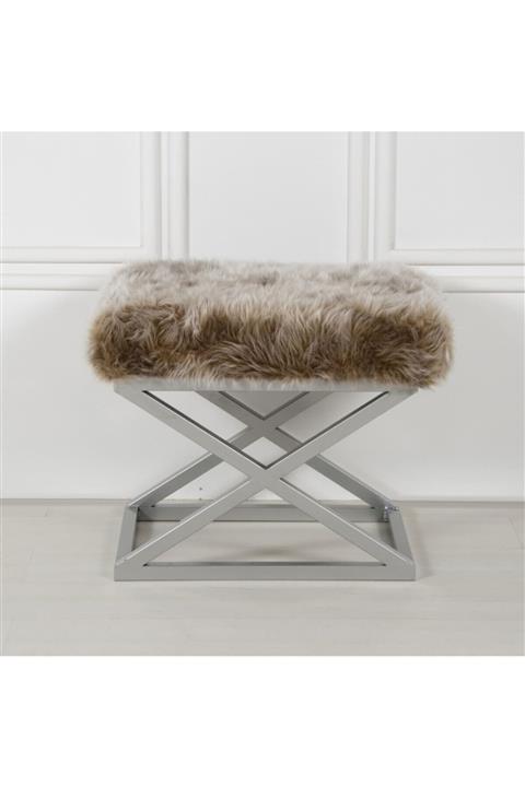 evodeko Gümüş Ayaklı Tarçın Peluş Puf