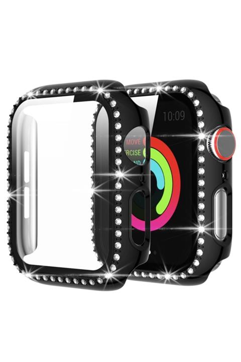UMD Apple Watch Uyumlu 44 mm Siyah Taşlı Koruma Çerçevesi