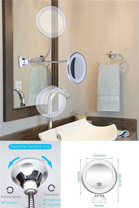 Chermik 360 Derece Dönebilen 10 Kat Görüntü Büyüten Led Işıklı Makyaj Aynası