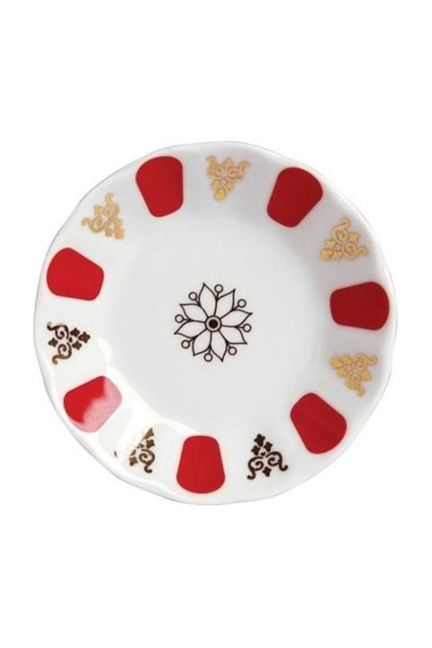 Porland Çay Tabağı Porselen Kırmızı Beyaz 6'lı