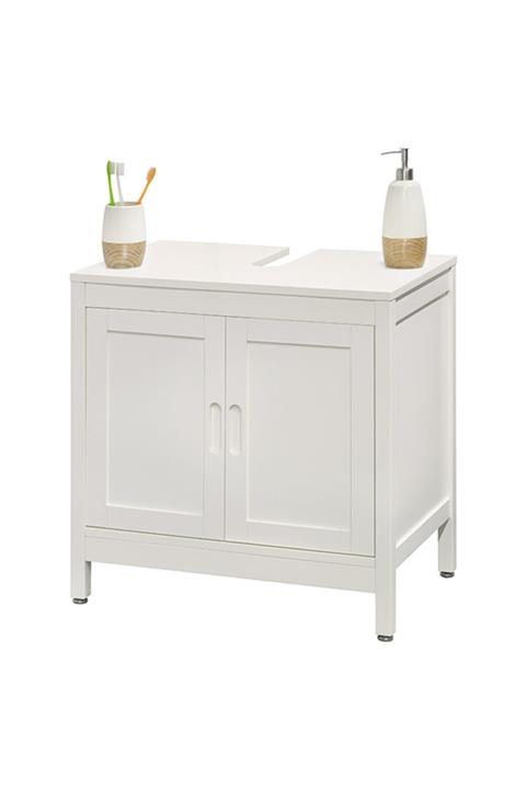 INTERBUILD REAL WOOD Interbuild Masif Akasya Ve Mdf Den Mamul,tekli 2 Kapaklı Lavabo Altı Dolabı 60x40x59.5 Cm Beyaz