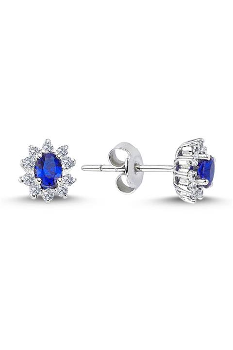 Lova Pırlantalı Oval Safir Anturaj Küpe - 3050004