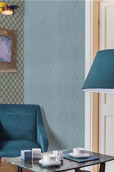 Decomanya Decowall Armani Mavi Baklava Desenli Duvar Kağıdı 3009-03