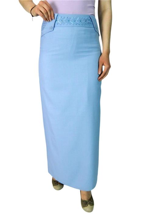 ERMANLAR Kadın Mavi Kumaş Uzun Etek Erm159
