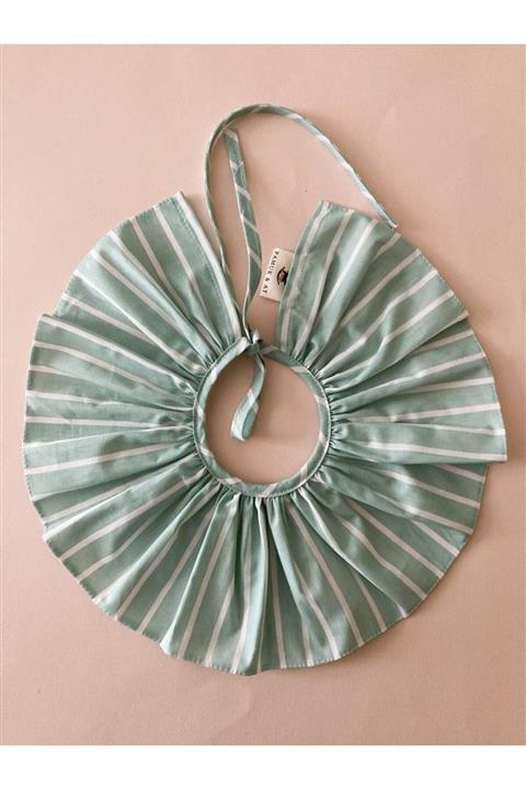 Pamuk & At Tasarım Yeşil Çizgili Geniş Bebek Yakası (mama Ve Salya Önlüğü)