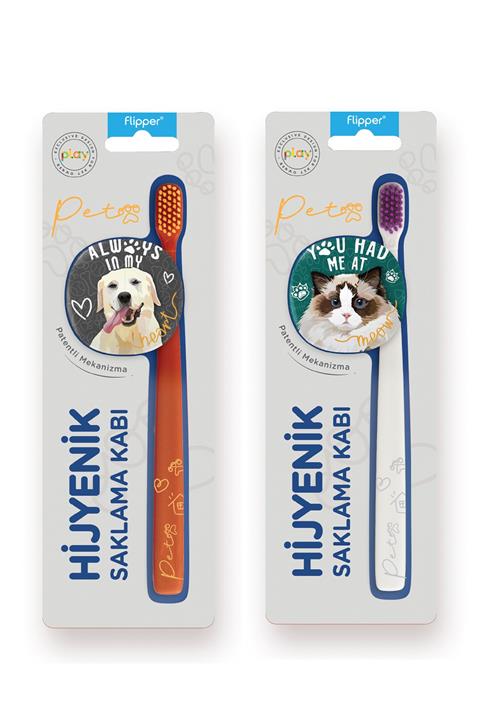 Flipper Pets Hijyenik Saklama Kabı Ve Yetişkin Diş Fırçası Seti-2'li Set-labrador-ragdoll