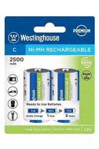 ATAELEKTRONİK Westinghouse 2'li Paket Alkalin C Orta Boy Pil 2500mah Şarjlı Şarj Edilebilir C Boy Saat Pili