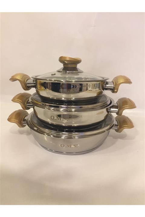 OMS PASLANMAZ Oms 6 Parça Çelik Sahan Takımı - Gold 304 Kalite