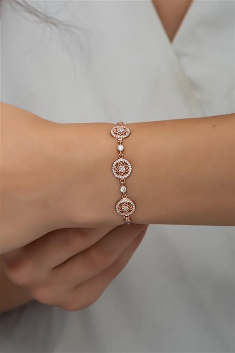 Nereze 925 Ayar Gümüş Rose 3'lü Çiçek Motifli Bileklik