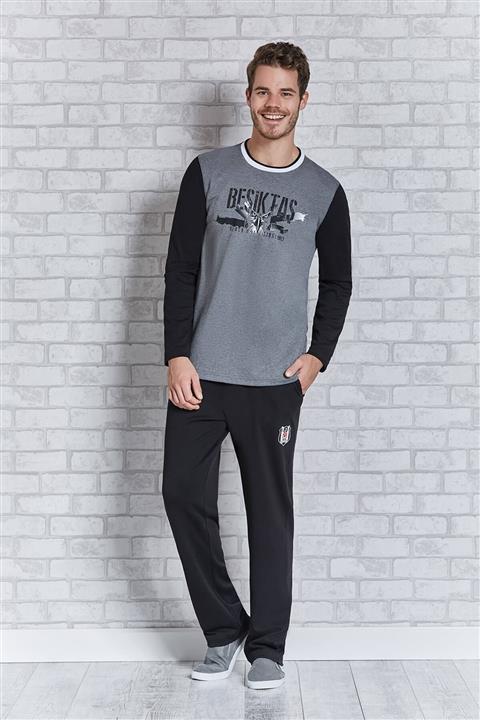 Beşiktaş Lisanslı Erkek Pijama Takımı Koyu Gri