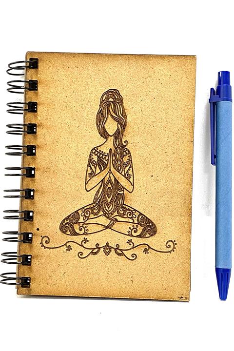 Digi Grand Ahşap Kapak Spralli Yoga Desenli Boyanabilir Not Defteri 14,5x10,5 Cm