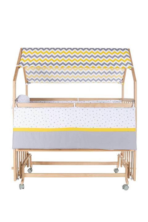 Baby Tech Anne Yanı Kademeli Montesorri Sallanır Beşik Tekerlekli + Yıldızlı Beyaz Uyku Seti