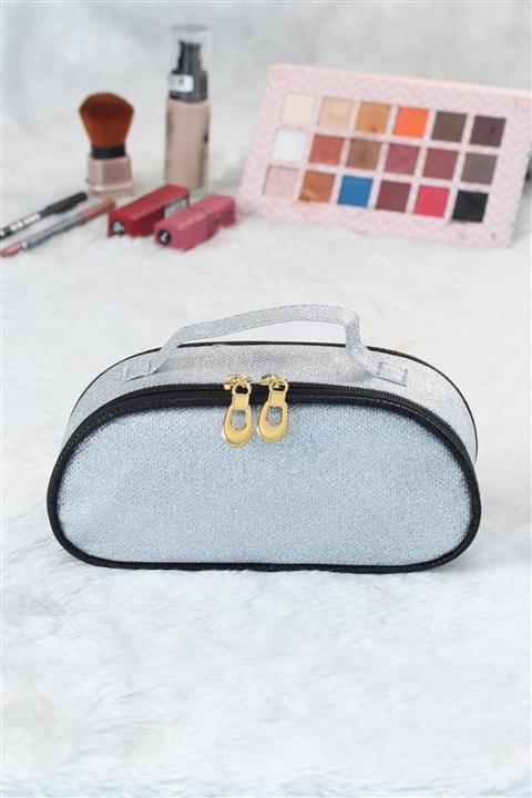 modalmila Simli Gri Renk Makyaj Çantası