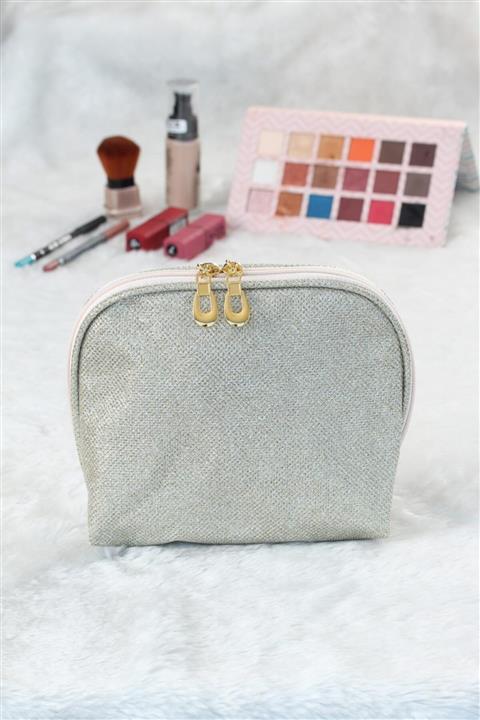 modalmila Bej Renkli Simli Makyaj Çantası