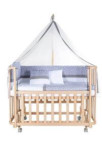 Baby Tech Modern Anne Yanı 60x120 Naturel Beşik - Tekerlekli + Gri Yıldızlı Uyku Seti