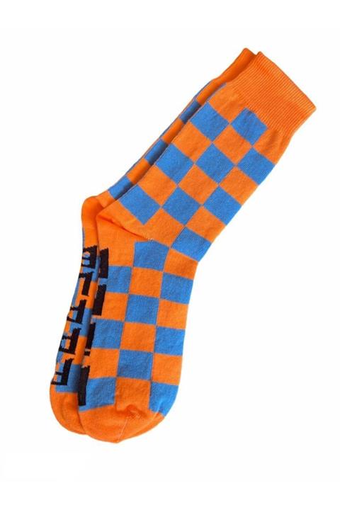 Fineapple Unisex Turuncu Mavi Damalı Çorap