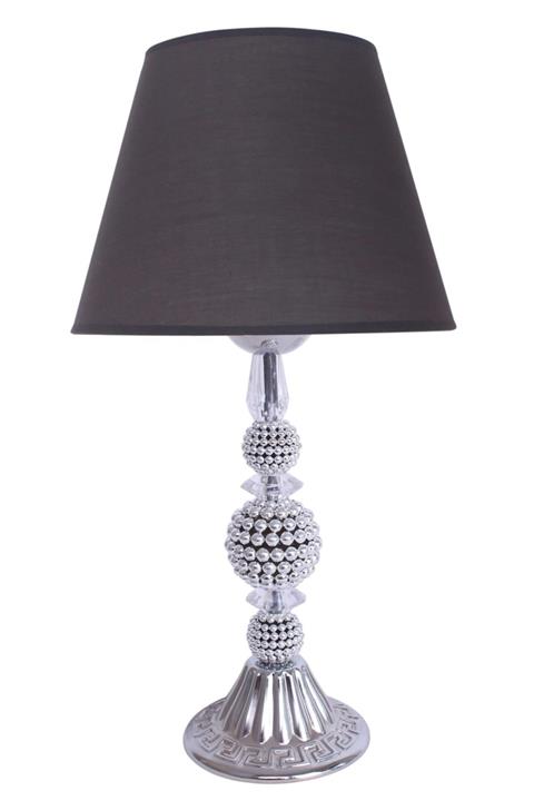 Dekovien Modern Gümüş Incili Ayak Kumaş Füme Abajur