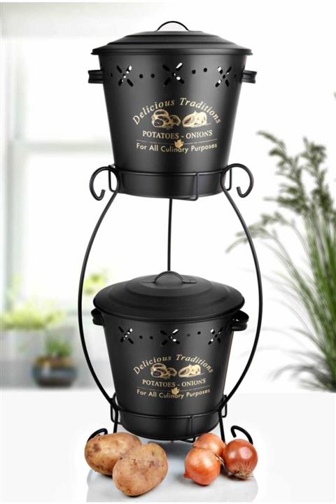 Kitchen Chef Ferforje Lüx Katlı Büyük Patates Ve Soğan Kovası