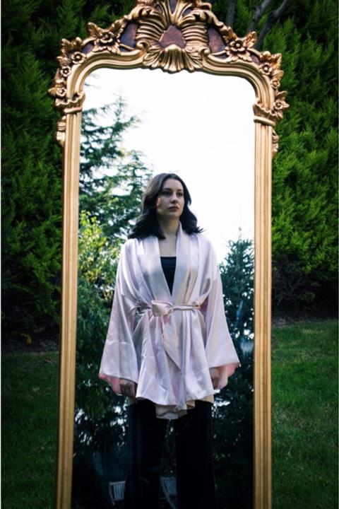 BayerXBayer Kadın Pudra Pembe Saten Kimono