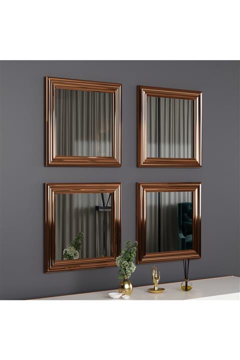 MONEayna -4'lü Dekoratif Bronz Duvar Salon Ofis Çerçeveli Ayna