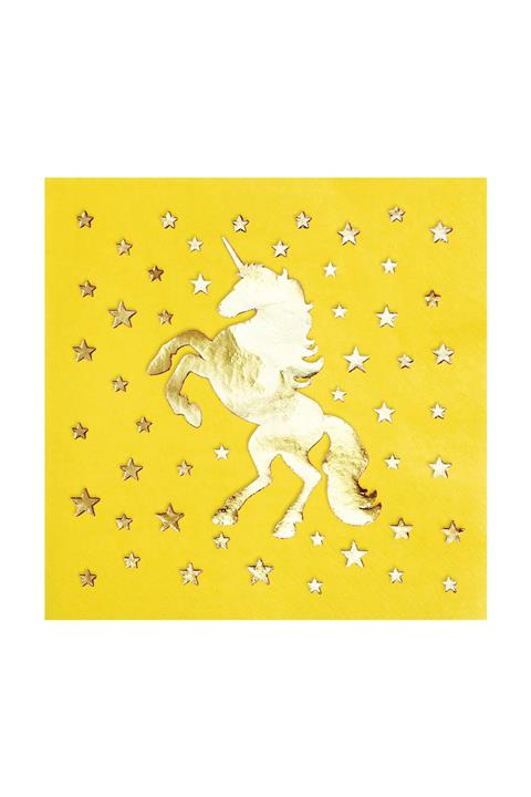 Story 33x33 Cm Altın Varak Unicorn Desenli 16'lı Sarı Renkli Kağıt Peçete