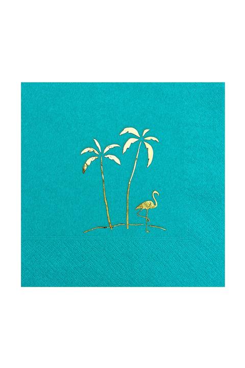 Story 33x33 Cm Altın Varak Palmiyeler Desenli 16'lı Turkuaz Mavi Renkli Kağıt Peçete