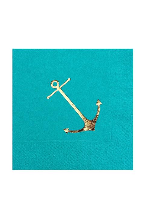 Story 33x33 Cm Altın Varak Çapa Desenli 16'lı Turkuaz Mavi Renkli Kağıt Peçete