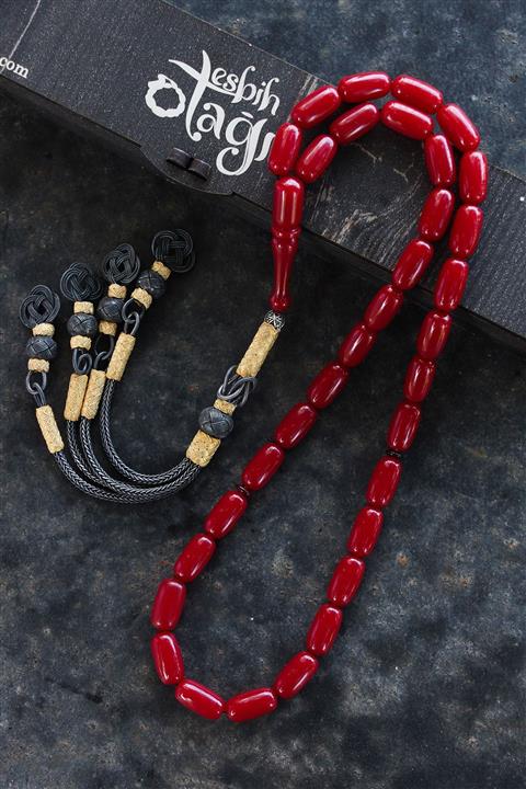 Tesbih Otağı Özel Seri Gümüş Kazaz Püsküllü Ateş Kehribar Tesbih