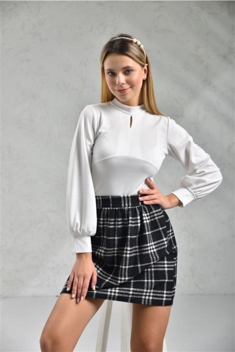 VOLT CLOTHİNG Ekose Desenli Beli Lastikli Mini Etek