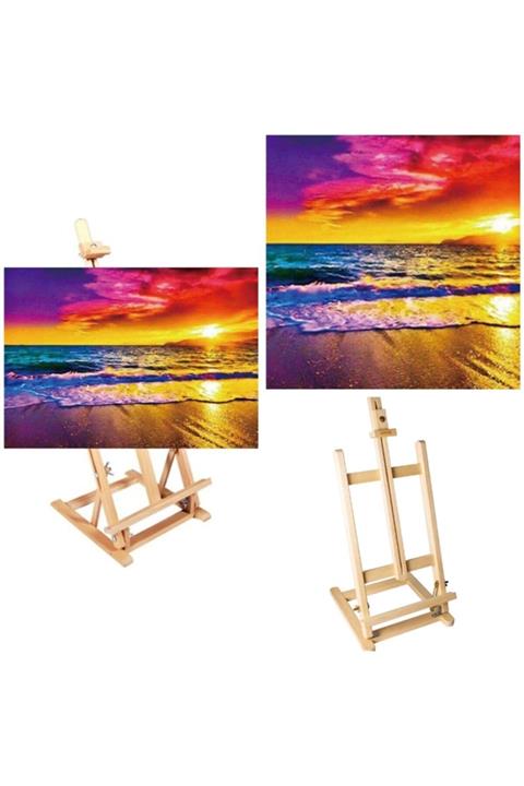 LİLYHOBBYLAND Sayılarla Boyama Seti 40x50 Cm (çerçeveli ) Ahşap Masa Üstü Şövale Ile Birlikte: Sahilde Gün Batımı