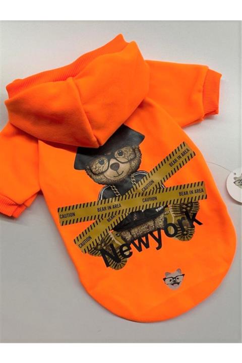 MİNİŞ PET BUTİK Neon Turuncu Newyork Teddy Sweatshırt