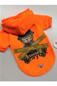 MİNİŞ PET BUTİK Neon Turuncu Newyork Teddy Sweatshırt