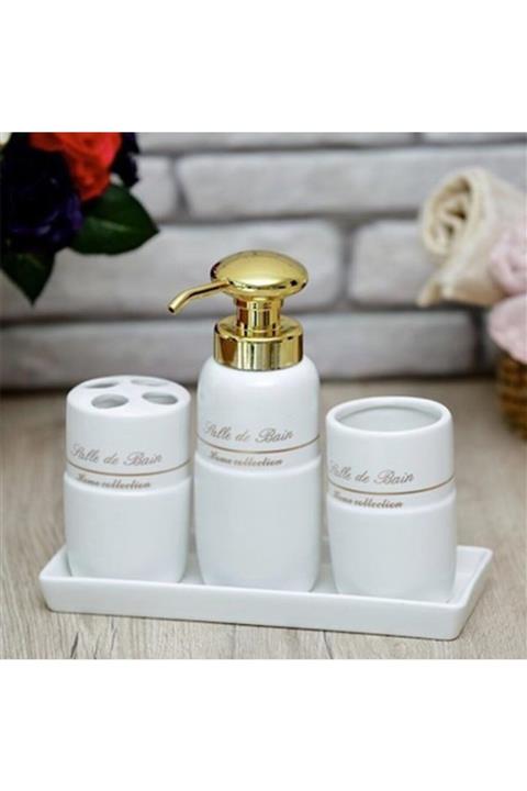 AROW Beyaz Cedro Standlı 3 Parça Porselen Banyo Seti Tr2077