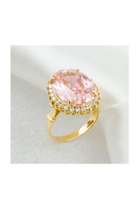 Bilezikci Pembe Kuvars Taşlı 14 Ayar Altın Yüzük