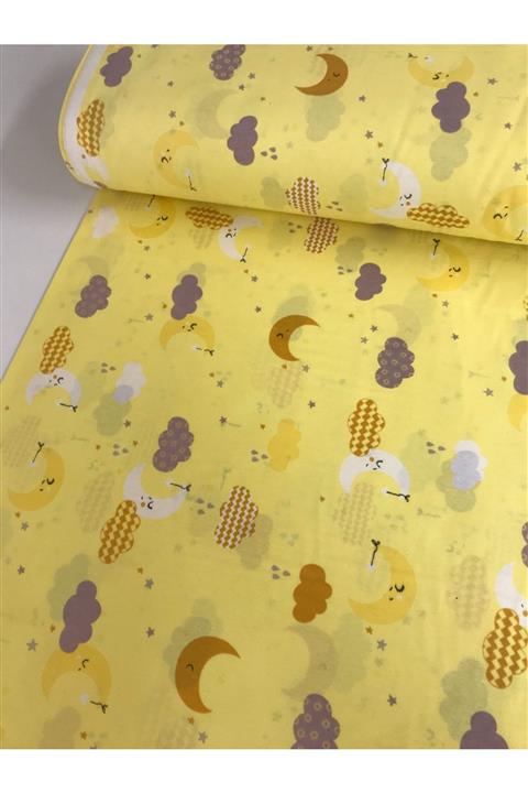 Bebek Özel Pamuklu Bebek Çocuk Lastikli Çarşaf 70x170 Yeni Sarı Ay Bulut