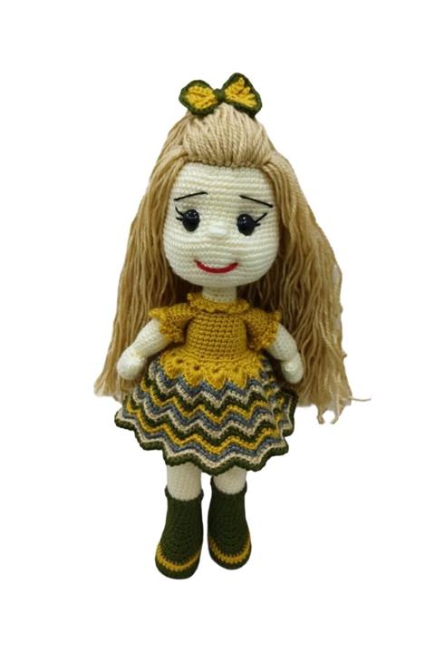 Hibi Amigurumi El Örgüsü Oyuncak Bebek Bebek Ayşem Uzun Saçlı sarı-beyaz