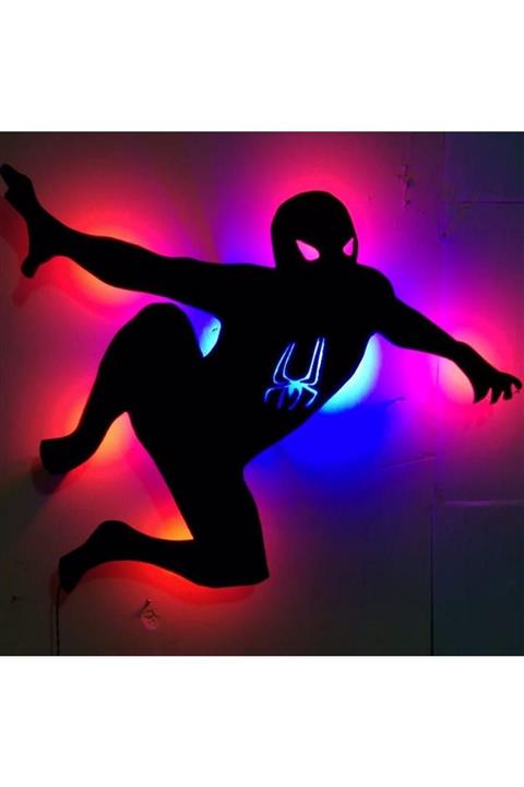 BİR2BİR HEDİYELİK Spider Man Ledli Duvar Süsü Mdf Tablo Duvar Aksesuarı Ahşap Tablo