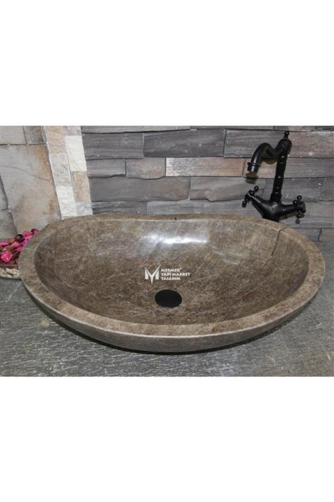 MYM Mermer Yapı Market Tasarım Dark Emperador Elips Lavabo - Outlet