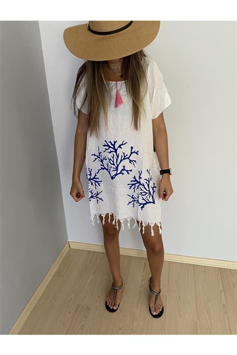 Ateşoğlu Tekstil Püskül Detaylı Bambu Kumaş Plaj Elbisesi Pareo