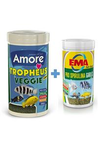 AMORE Tropheus Veggie Chips 1000 Ml + Ema Pro Spirulina Garlic 250 Ml Tanganyika Ciklet Balık Yemi