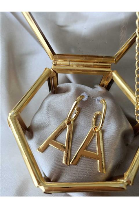 sun studıo Altın Kaplama A Harfi Küpe