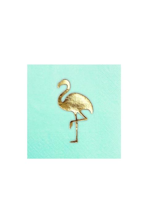 Story 24x24 Cm 1 Katlı Altın Varak Flamingo Desenli 50'li Açık Mavi Renkli Kağıt Peçete