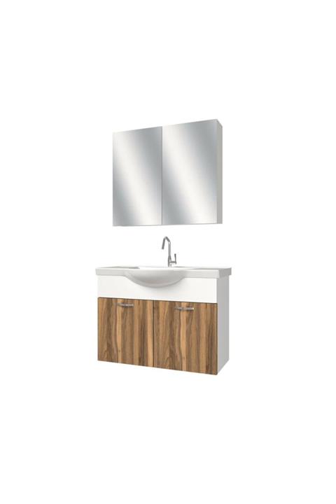 banos Al2 Ayaksız 2 Kapaklı Lavabolu Tesbih Mdf 80 Cm Banyo Dolabı Aynalı Üst Dolabı