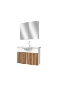 banos Al2 Ayaksız 2 Kapaklı Lavabolu Tesbih Mdf 80 Cm Banyo Dolabı Aynalı Üst Dolabı