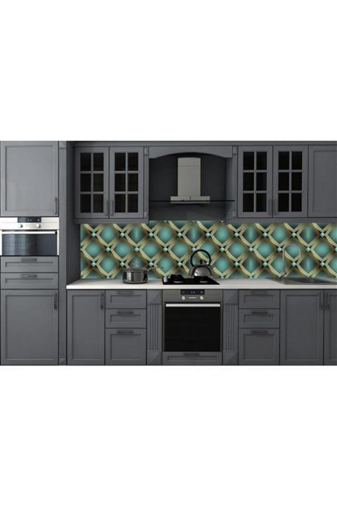 Renkli Duvarlar Mutfak Tezgah Arası Yeşil Geometrik Desen 60x850