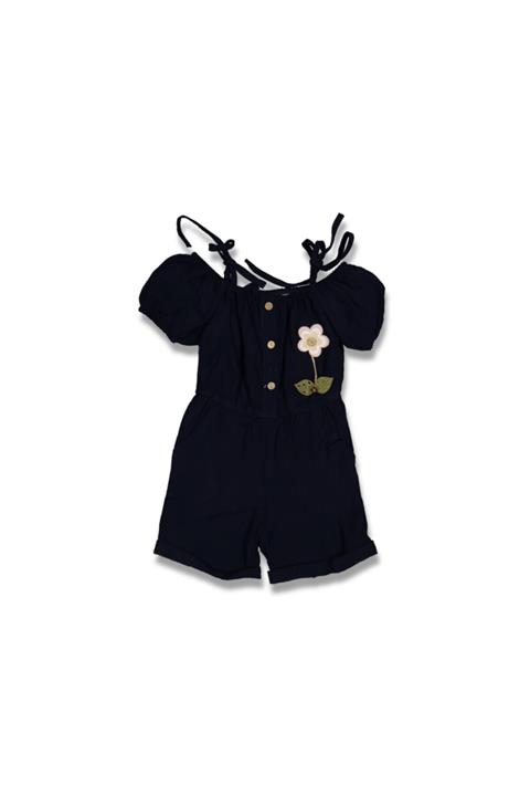 Oryeda Kız Çocuk Siyah Yaprak Salopet