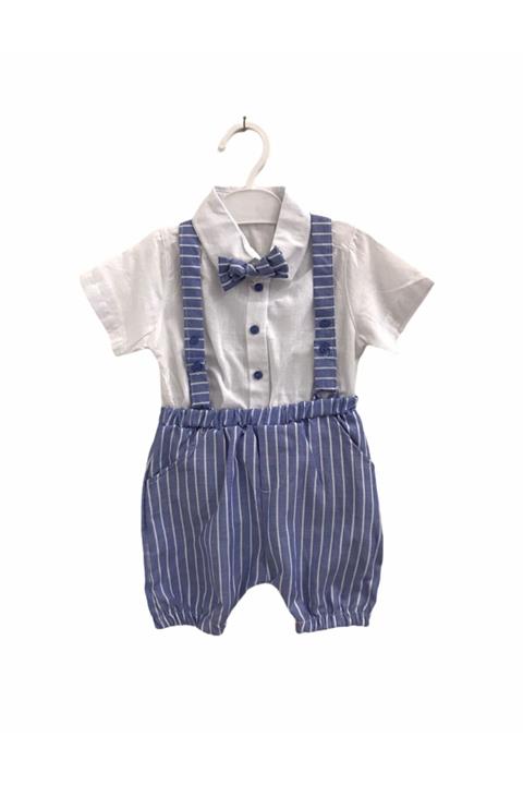 Elizan Ela Erkek Keten Salopet Mavi Çizgili