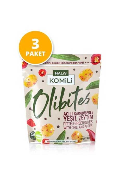 Komili Olibites Acılı Karabiberli Çekirdeksiz Yeşil Zeytin 3x30g